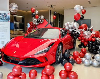 红色法拉利提车仪式布景🚗交车气球布置