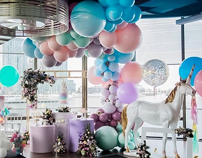 西餐厅宝宝宴马卡龙风格气球布置